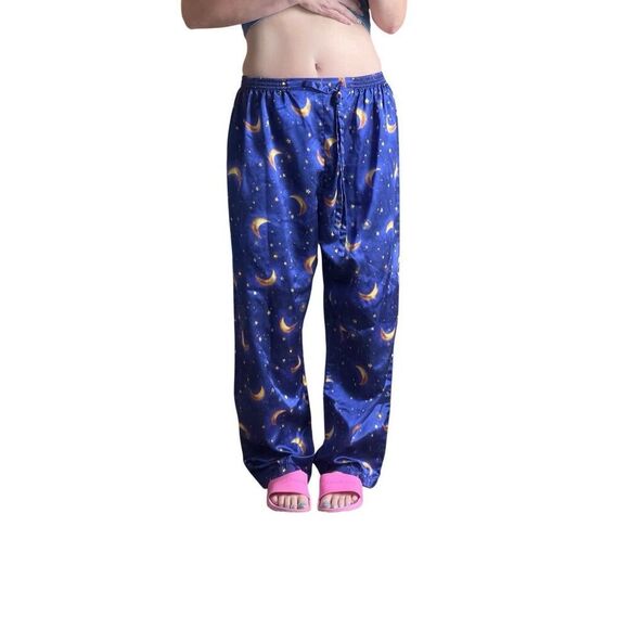 Y2K Celestial Satin Pajama Pants – Size M – Moon & Stars Print - Picture 1 of 6
